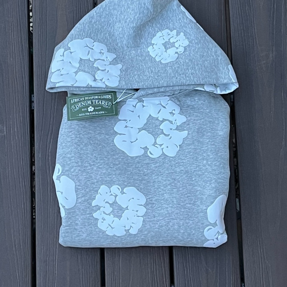Gray Hoodie with White Floral Design